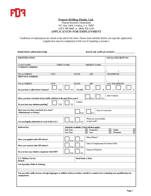 Francis Drilling Fluids Ltd APPLICATION for EMPLOYMENT  Form