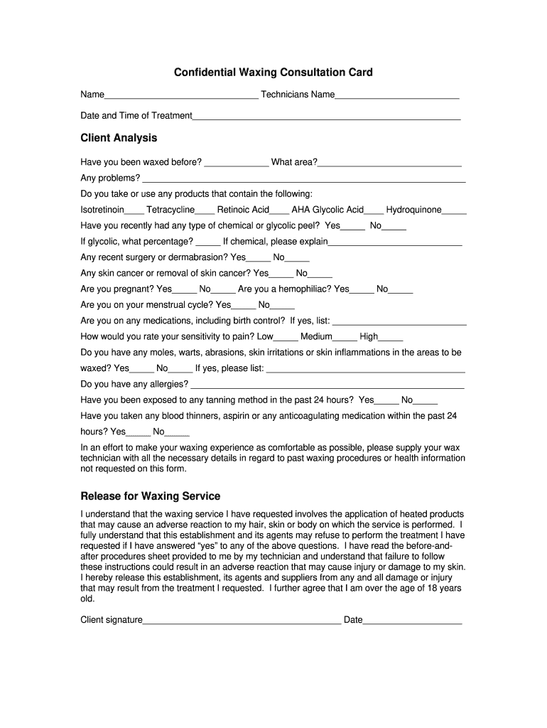 Waxing Consultation  Form