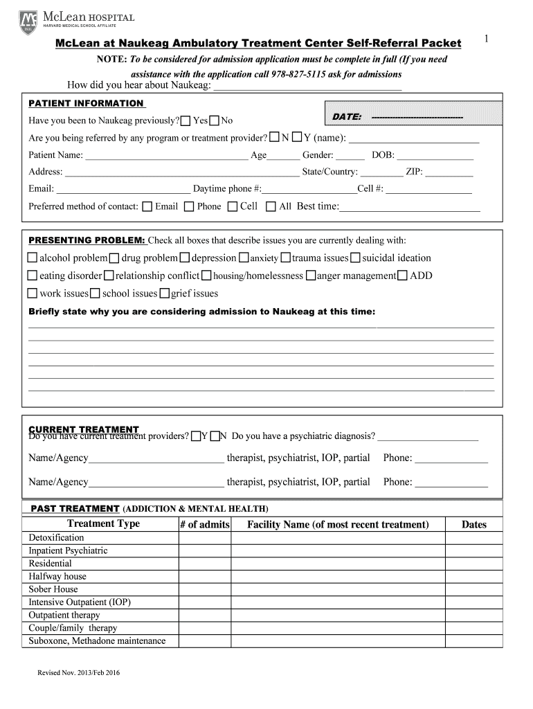  Naukeag Ambulatory Treatment Center Application 2016-2024