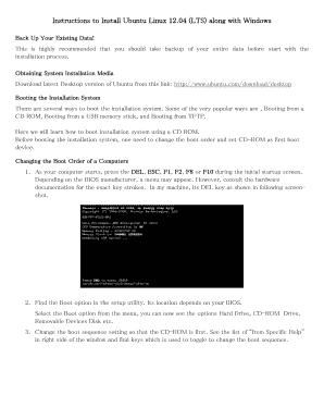 Instructions to Install Ubuntu Linux 12  Form