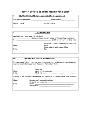 CERTIFICATE to BE SUBMITTES by PENSIONER  Form