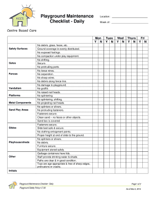 Playground Maintenance Checklist Daily  Form