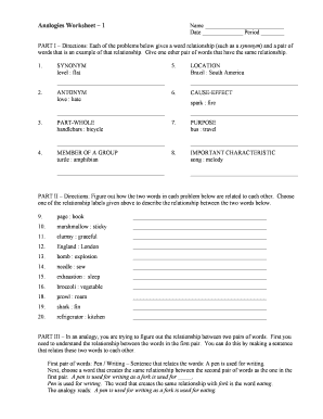Analogies Worksheet 1 Answer Key  Form