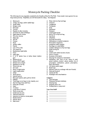 Motorcycle Trip Checklist PDF  Form