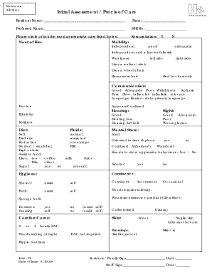 Home Care Initial Assessment Form