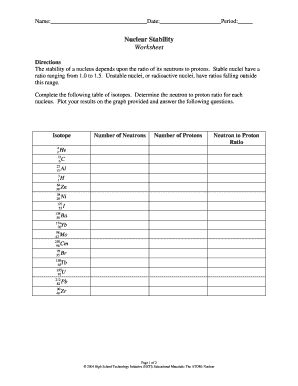 Nuclear Stability Worksheet Answer Key  Form