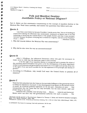Polk and Manifest Destiny Justifiable Policy or National Disgrace Form