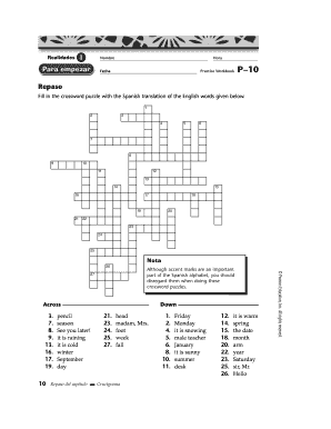 Repaso 1 Crucigrama 1 Crossword Answers  Form
