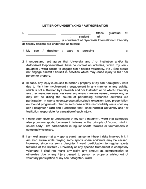 Indemnification Undertaking by Student Format