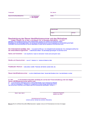 Bescheinigung Der Steuer Identifikationsnummer Und Des Wohnsitzes  Form