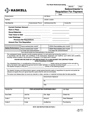 Subcontractor&#039;s Requisition for Payment Haskell  Form