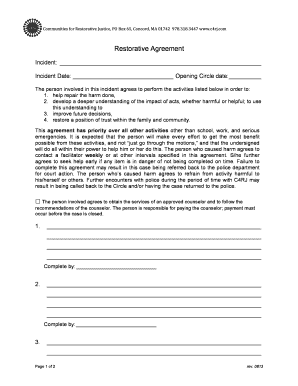 Restorative Justice Agreement Template  Form