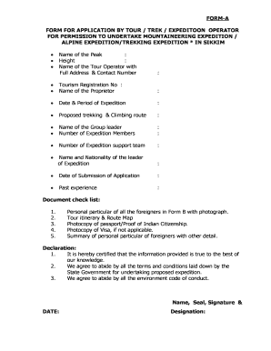 FORM a FORM for APPLICATION by TOUR TREK EXPEDITOON Sikkimtourism Gov