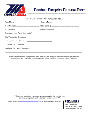 Paddock Footprint Request Form MotoAmerica