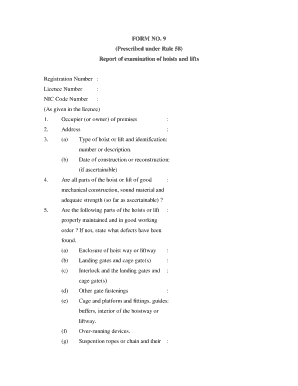 Form 9 Report of Examination of Hoists &amp; Lifts