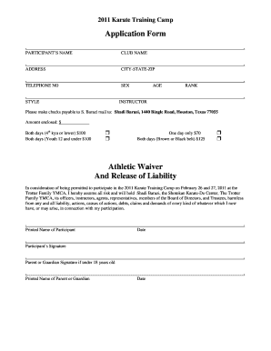 Karate Training Camp Application Form