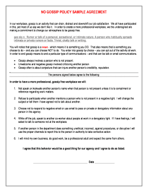 No Gossip Policy Template  Form