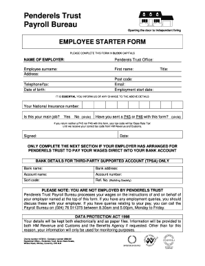 Appendix 1 Employee Starter Form V2doc Penderelstrust Org