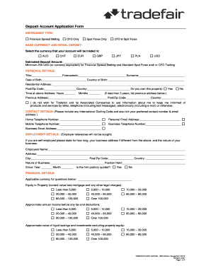 Deposit Account Application Form INSTRUMENT TYPE Financial Spread Betting CFD Only Spot Forex Only CFD &amp;amp