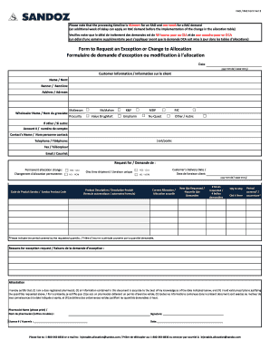 To Request an Exception or Change to Allocation Formulaire Sandoz