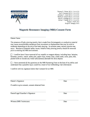 Magnetic Resonance Imaging MRI Consent Form