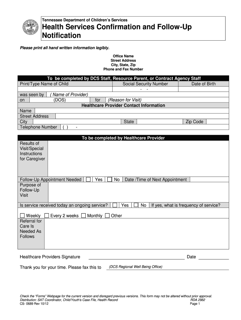  Dcs Form Cs 0689 2012-2024