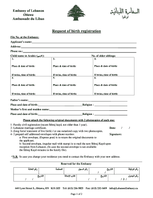 Lebanese Birth Certificate Sample  Form