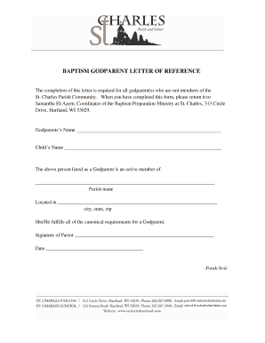 Letter of Good Standing for Godparent  Form