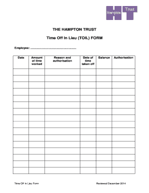 Time off in Lieu Form Template