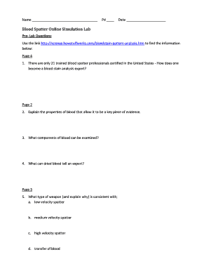 Blood Spatter Online Simulation Answer Key  Form