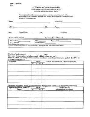 J Woodrow Counts Scholarship Deadline is Arlington ISD  Form