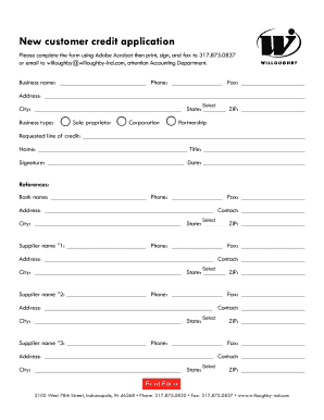 New Customer Credit Application BWilloughbyb Industries Inc  Form