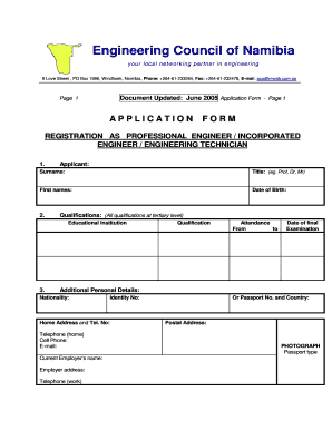 Engineering Council of Namibia  Form