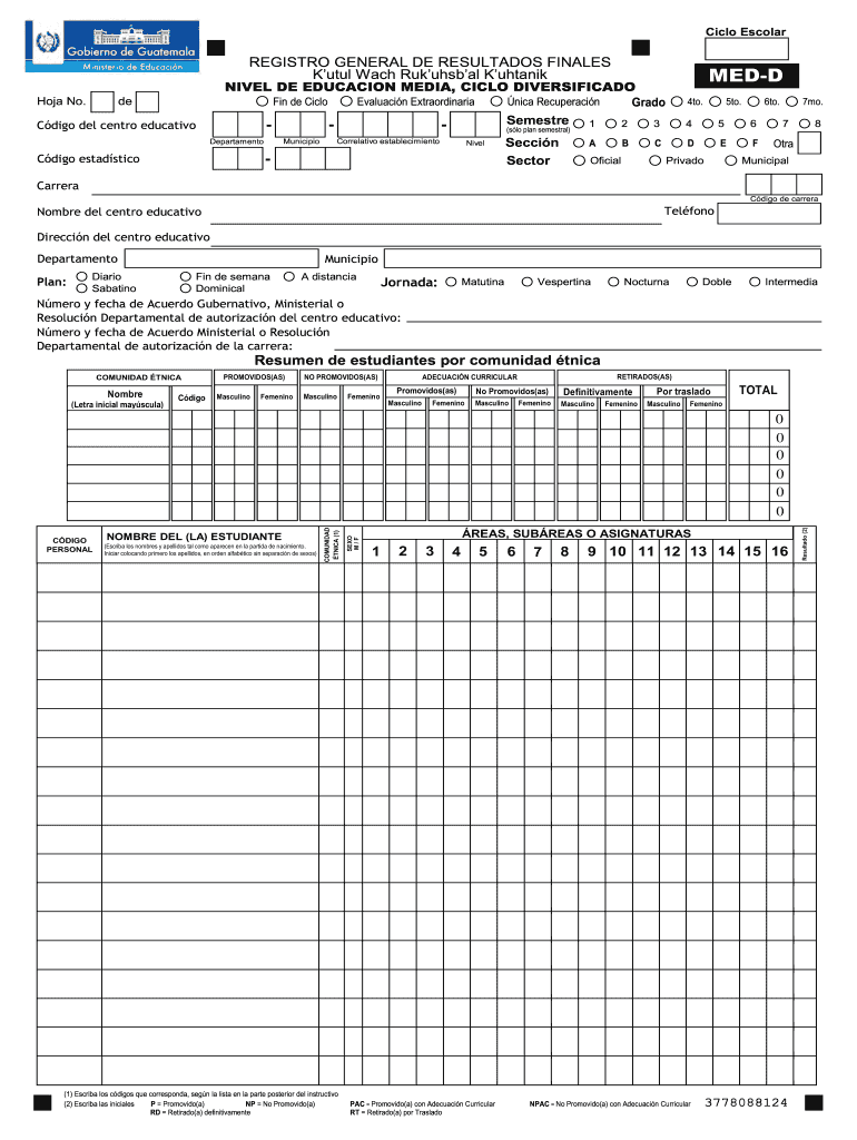 Registro General De Resultados Finales  Form