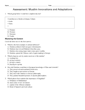 Muslim Innovations and Adaptations Answers  Form