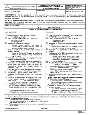 Osh Practitioner Checklist  Form