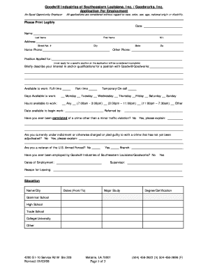 Employment Application Goodwill Industries of Southeastern Goodwillno  Form