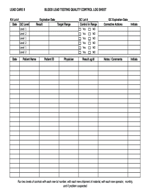 Glucometer Quality Control Log Template  Form