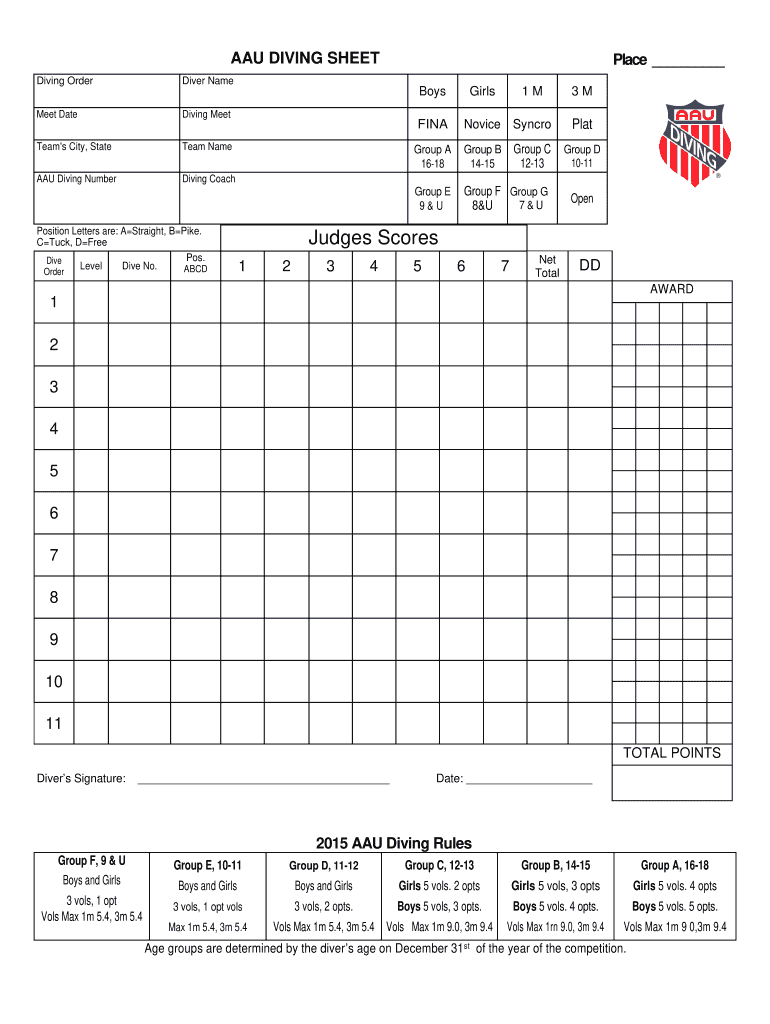 Get and Sign Aau Diving Sheet Upstate NY Diving 2015-2022 Form