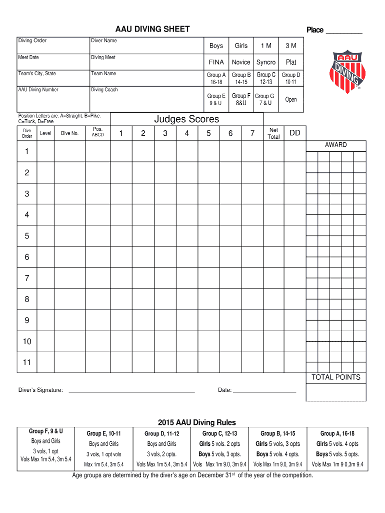  Aau Diving Sheet Upstate NY Diving 2015-2024