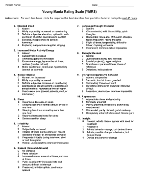 Young Mania Rating Scale YMRS Outcome Tracker  Form