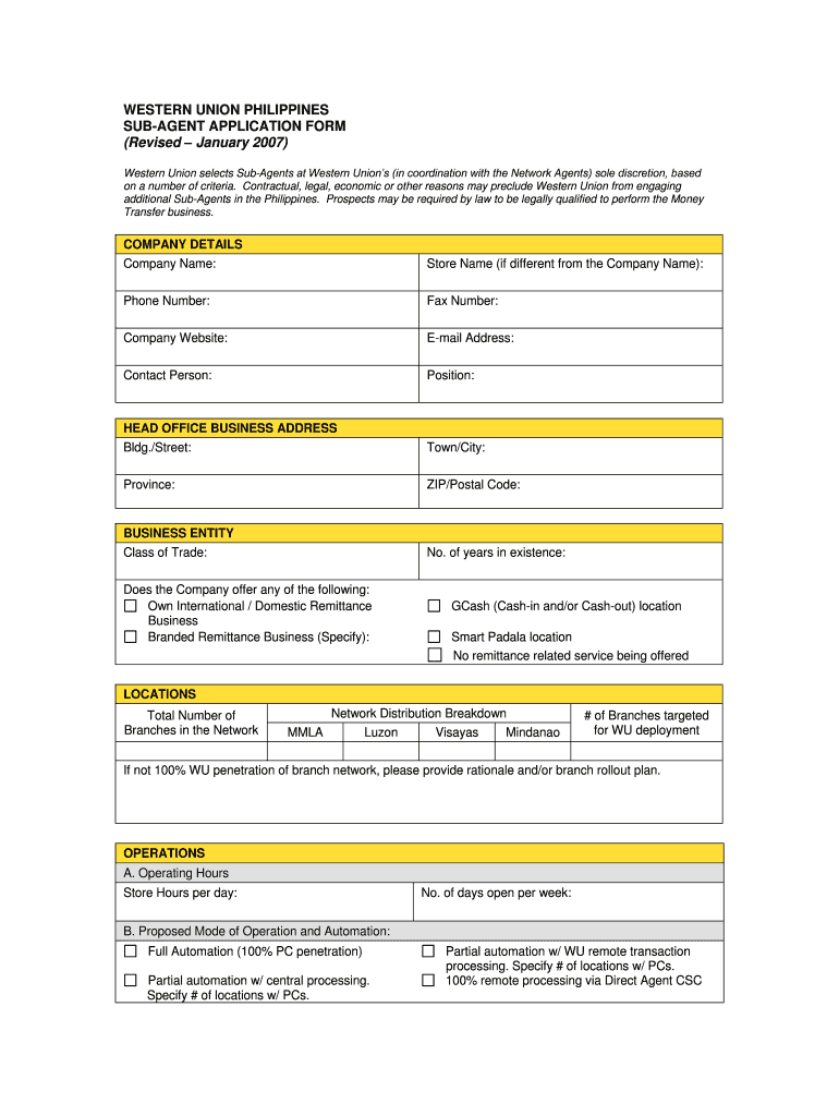 Western Union Bphilippinesb Direct Agent 5 Inc  Form