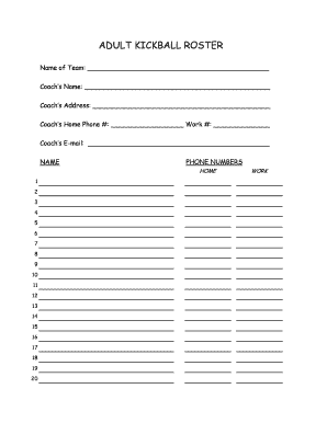 Kickball Roster Template  Form