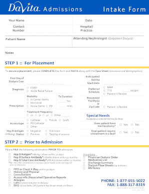 Davita Admissions Intake Form