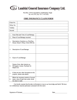 Fire Insurance Claim Form Filled Sample