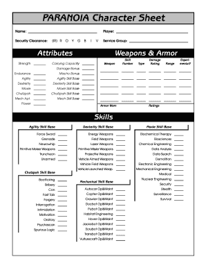 Paranoia Character Sheet  Form