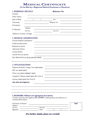 Medical Certificate Mauritius  Form