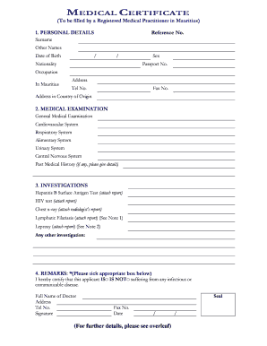 Medical Certificate Mauritius Form
