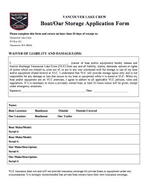 BoatOar Storage Application Form Vancouver Lake Crew