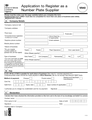  BV940b  Application to Register as a Number Plate Supplier  Govuk 2014